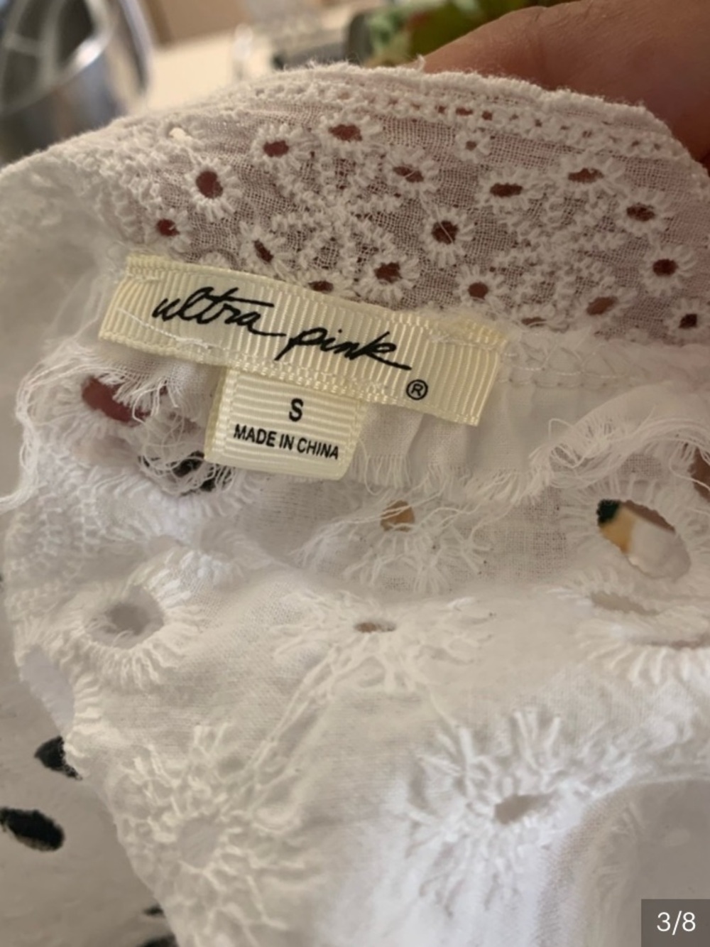 Ultra Pink  Daisy White Eyelet Peasant Top - Picture 2 of 11